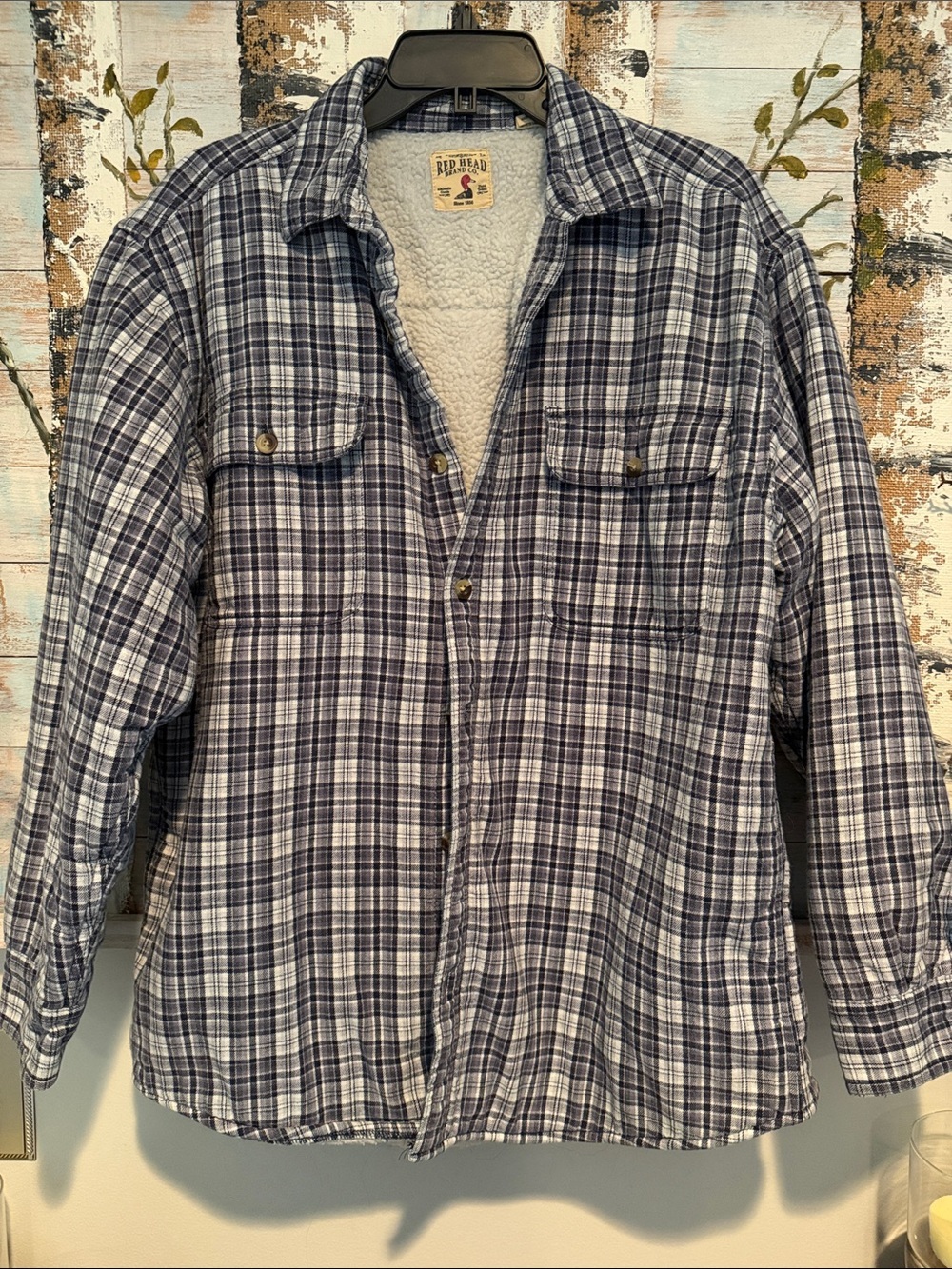 RedHead Blue and White Plaid Sherpa-Lined Shirt Jacket